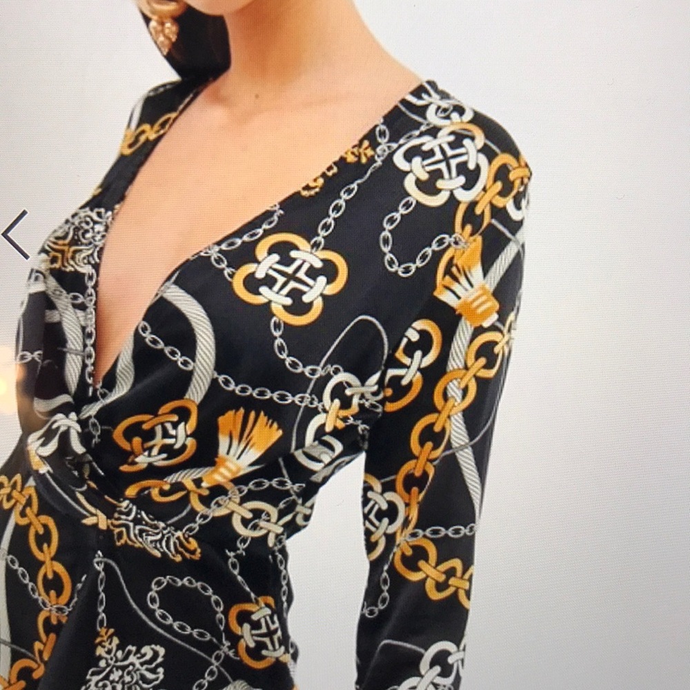 Black Chain-Print Wrap Midi Dress - Picture 3 of 13